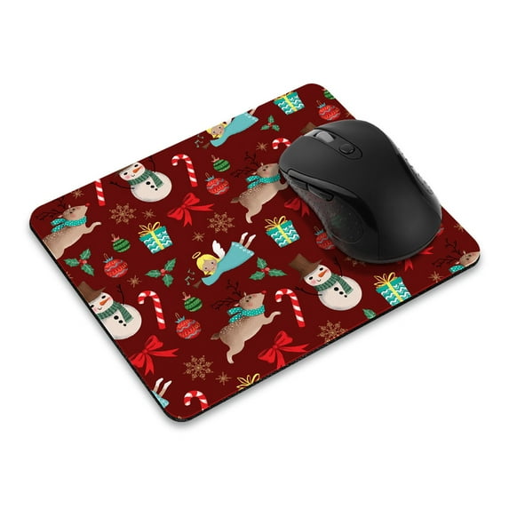 WIRESTER 8.66x7.08 in Rectangle Mouse Pad with Non-Slip Rubber Base for Computers, Laptop, Office & Home - Christmas Pattern Reindeer Angel Snowman Red