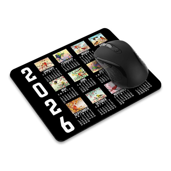 WIRESTER 8.66x7.08 in Rectangle Mouse Pad with Non-Slip Rubber Base for Computers, Laptop, Office & Home – Birds 2026 Calendar