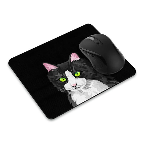 WIRESTER 8.66x7.08 in Rectangle Mouse Pad with Non-Slip Rubber Base for Computers, Laptop, Office & Home - Black White Tuxedo Cat Vector Portrait