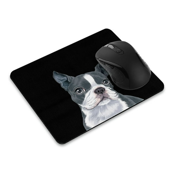WIRESTER 8.66x7.08 in Rectangle Mouse Pad with Non-Slip Rubber Base for Computers, Laptop, Office & Home - Boston Terrier Blue and White Dog