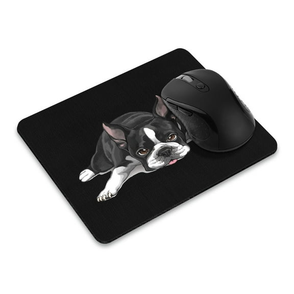 WIRESTER 8.66x7.08 in Rectangle Mouse Pad with Non-Slip Rubber Base for Computers, Laptop, Office & Home - Boston Terrier Dog Lying Down Looking Up