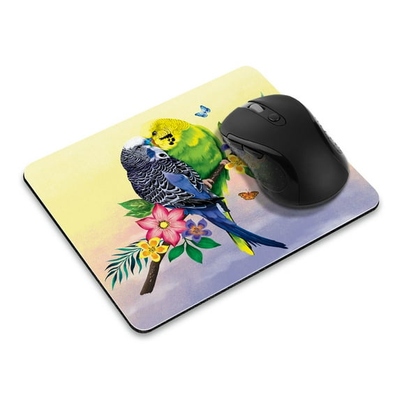 WIRESTER 8.66x7.08 in Rectangle Mouse Pad with Non-Slip Rubber Base for Computers, Laptop, Office & Home - Budgie Parakeet Lovebird