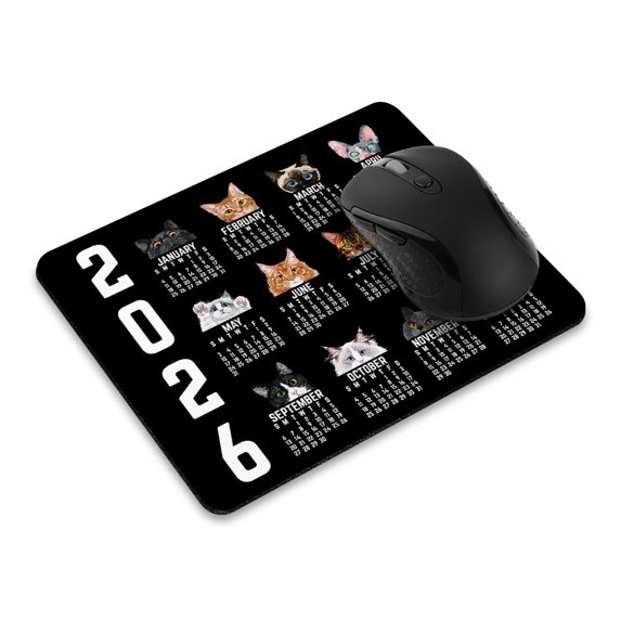 WIRESTER 8.66x7.08 in Rectangle Mouse Pad with Non-Slip Rubber Base for Computers, Laptop, Office & Home – Cat Faces 2026 Calendar
