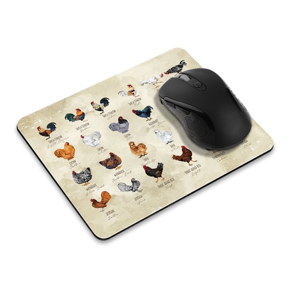 WIRESTER 9.5x7.88 in Rectangle Mouse Pad with Non-Slip Rubber Base for Computers, Laptop, Office & Home - Chicken Rooster Breeds