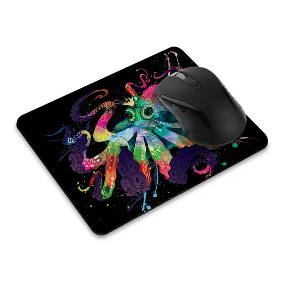 WIRESTER 8.66x7.08 in Rectangle Mouse Pad with Non-Slip Rubber Base for Computers, Laptop, Office & Home - Colorful Octopus Black