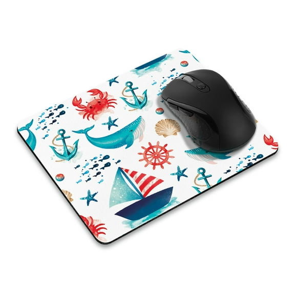 WIRESTER 8.66x7.08 in Rectangle Mouse Pad with Non-Slip Rubber Base for Computers, Laptop, Office & Home - Marine Boat Crab Pattern
