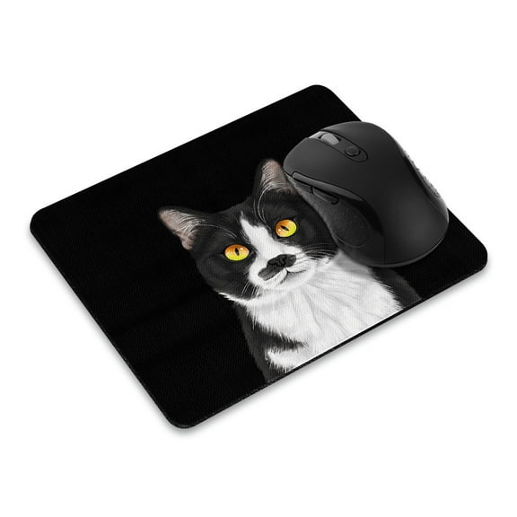 WIRESTER 8.66x7.08 in Rectangle Mouse Pad with Non-Slip Rubber Base for Computers, Laptop, Office & Home - Moustached Tuxedo Cat