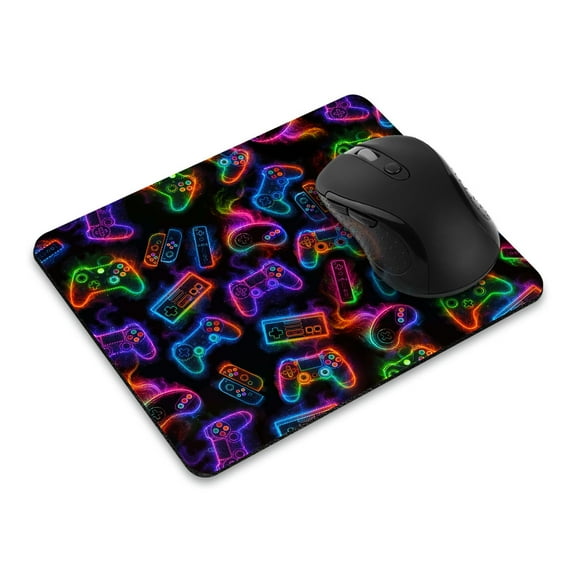 WIRESTER 8.66x7.08 in Rectangle Mouse Pad with Non-Slip Rubber Base for Computers, Laptop, Office & Home - Neon Game Controllers Pattern