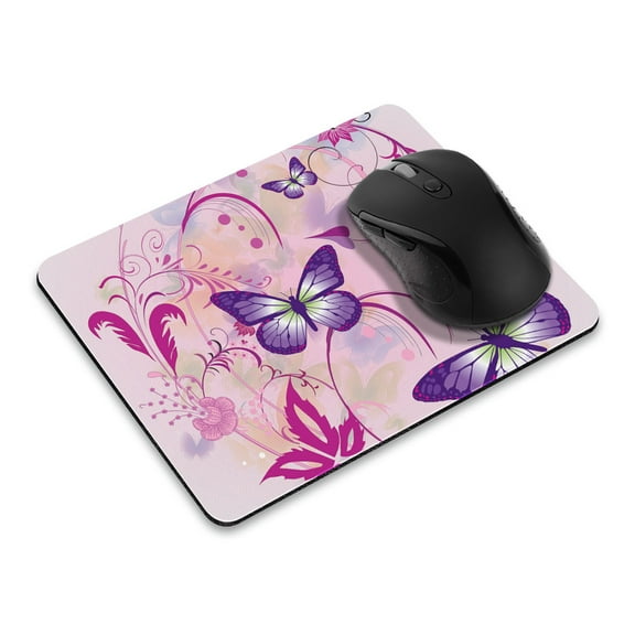WIRESTER 8.66x7.08 in Rectangle Mouse Pad with Non-Slip Rubber Base for Computers, Laptop, Office & Home - Purple Butterfly Pink Vines