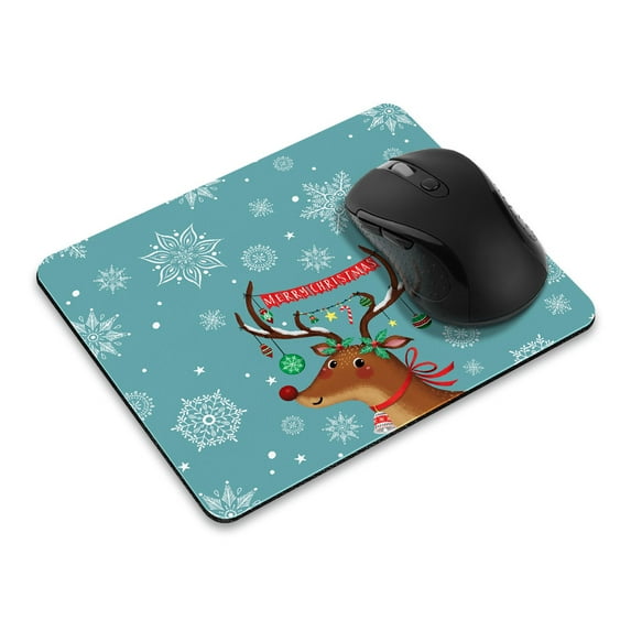 WIRESTER 8.66x7.08 in Rectangle Mouse Pad with Non-Slip Rubber Base for Computers, Laptop, Office & Home - Snowflake Reindeer Merry Xmas Blue