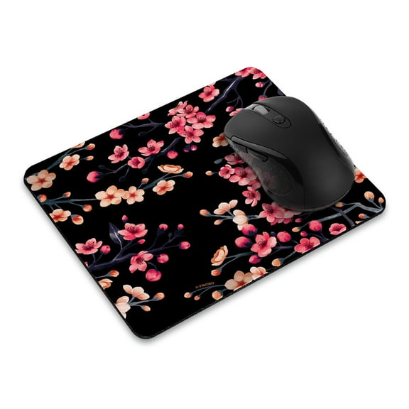 WIRESTER 8.66x7.08 in Rectangle Mouse Pad with Non-Slip Rubber Base for Computers, Laptop, Office & Home - Spring Flowers Cherry Blossom On Black