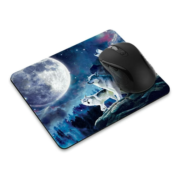 WIRESTER 8.66x7.08 in Rectangle Mouse Pad with Non-Slip Rubber Base for Computers, Laptop, Office & Home - Wolf Pack Moon
