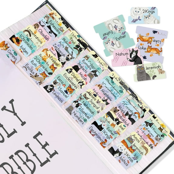 WIRESTER 80 Tabs, Cats, Laminated Bible Tabs for Women and Men, Bible Tabs for Study Bible