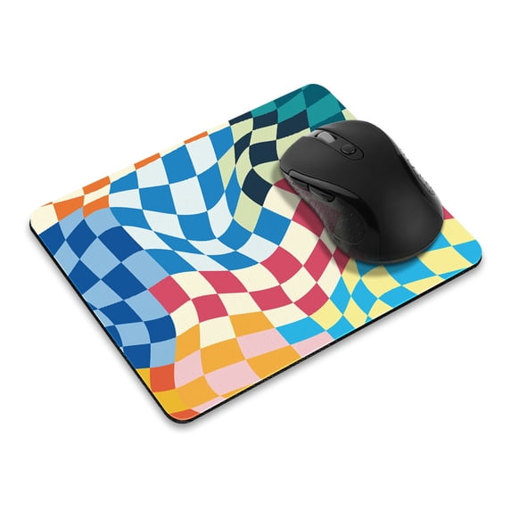 WIRESTER 9.5x7.88 in Rectangle Mouse Pad with Non-Slip Rubber Base for Computers, Laptop, Office & Home - Colorful Wavy Checkerboard