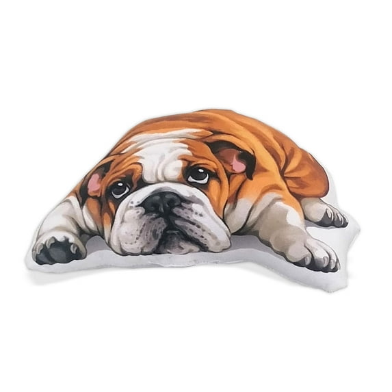 WIRESTER 9.84 inches Faux Linen Fabric & PP Cotton Filler Animal Shaped Pillow Cushion, English Bulldog Dog Lying Down Looking Up