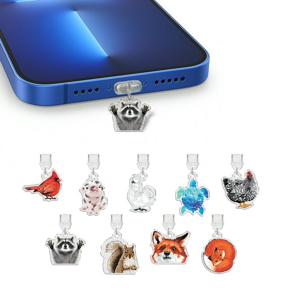 WIRESTER 9 Pcs USB-C Dust Plug Charm Set, Type-C Charging Port Plug Accessories for Phones, Tablets & E-Readers - Animal Set 1