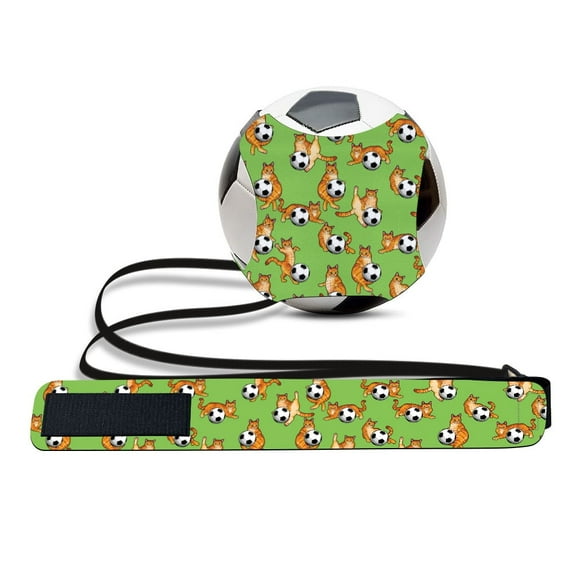 WIRESTER Adjustable Solo Soccer Kick Trainer Football Skills Training Waist Belt for Beginner Kids Teenagers Adult - Orange Tabby Cat Funny Playful Postures With Soccer Ball On Green