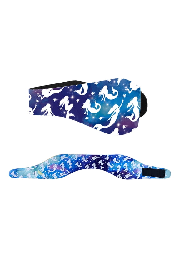 Adjustable Swimming Headbands Ear Bands Waterproof Protection, Neoprene Ear Band For Kids Adults (Large) - Blue Sea Mermaid Pattern
