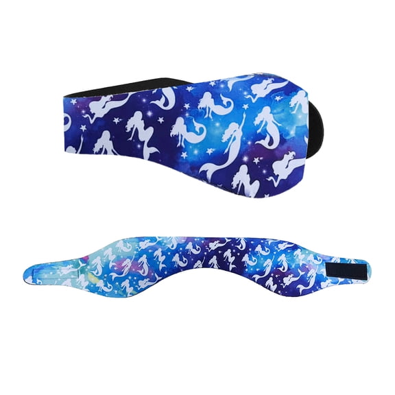 WIRESTER Adjustable Swimming Headbands Ear Bands Waterproof Protection, Neoprene Ear Band For Kids Adults (Medium)- Blue Sea Mermaid Pattern