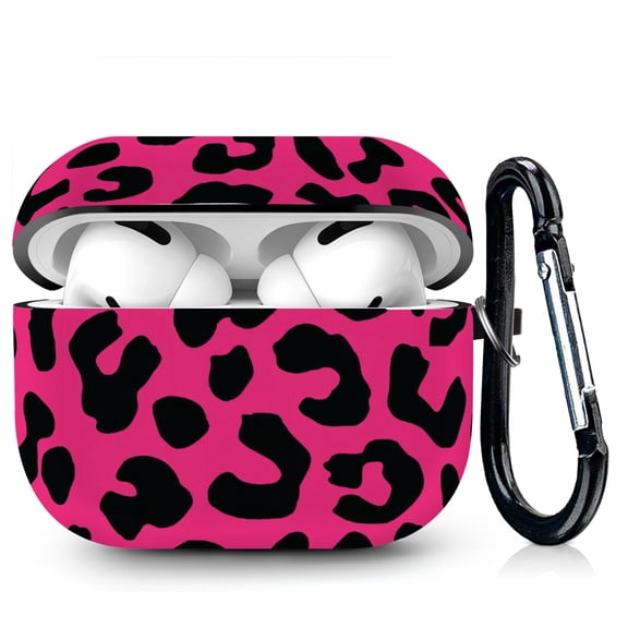WIRESTER AirPod Silicone Case Protective Cover for AirPod Pro Charging Case with Carabiner Keychain Belt Clip - Black/Hot Pink Leopard