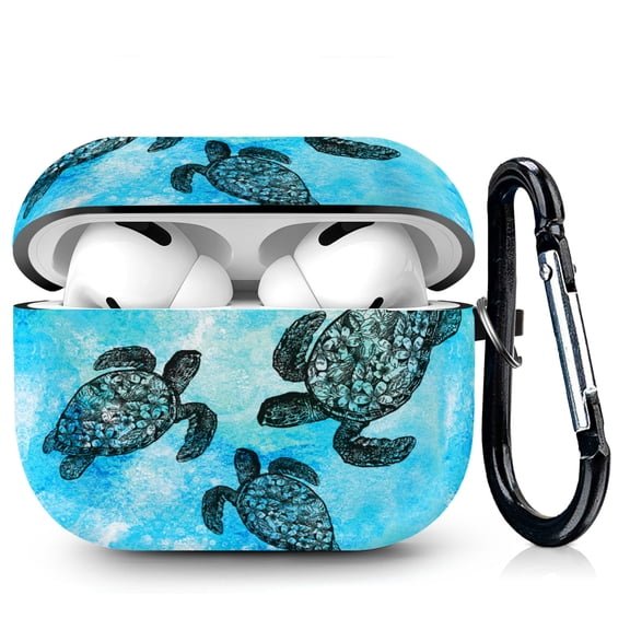 WIRESTER AirPod Silicone Case Protective Cover for AirPod Pro Charging Case with Carabiner Keychain Belt Clip - Ocean Sea Turtles
