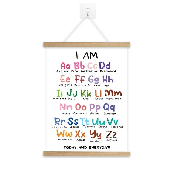 WIRESTER Alphabet Educational Poster Hanger Frame Alphabet Wall Art for Nursery Kids Room Playroom Classroom Preschool Décor - Motivational Words Alphabet