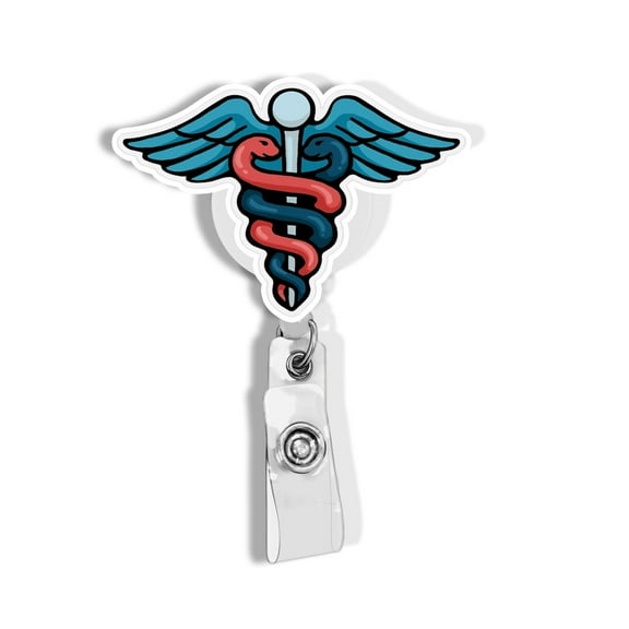 WIRESTER Animal Design Key Card Holder Belt Clip Reel Id Badge Retractable, Blue Caduceus Sign