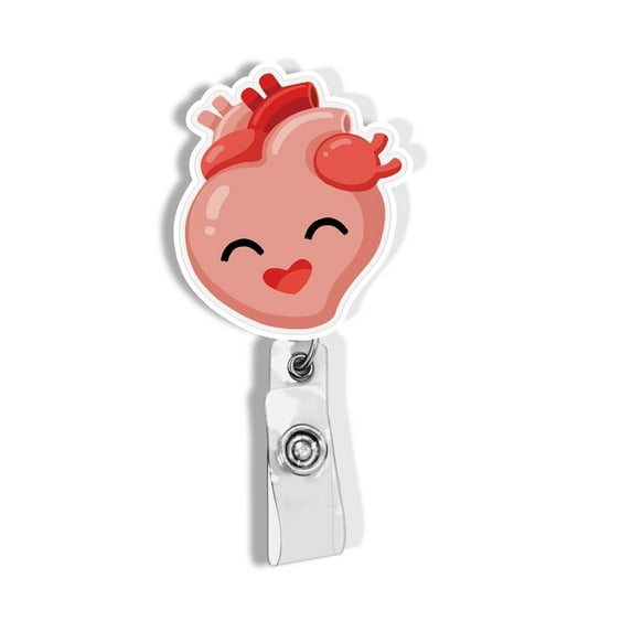 WIRESTER Animal Design Key Card Holder Belt Clip Reel Id Badge Retractable, Pink Heart Cardiology