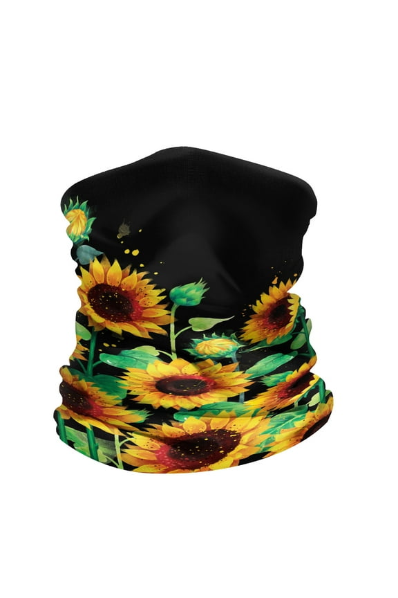 Bandana Seamless Tube Mask, Headwear, Scarf for Wear Face Coverings, Running, Cycling, Fishing, UV Protection - Sunflower Flower Black