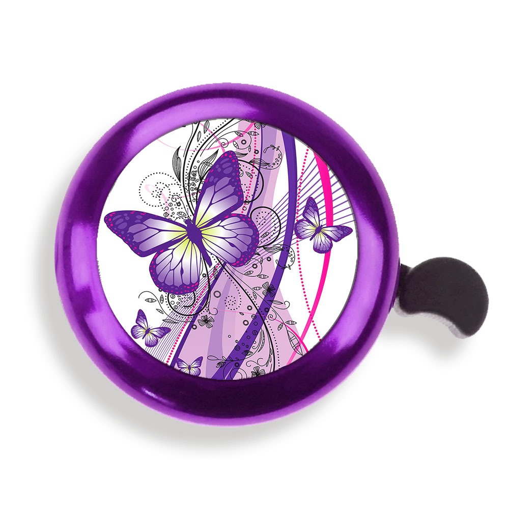 WIRESTER Bicycle Purple Aluminum Alloy Mini Bike Bell With Ring Horn Accessories for Adults Men Women Kids Girls and Boys - 2 Tone Purple Butterfly