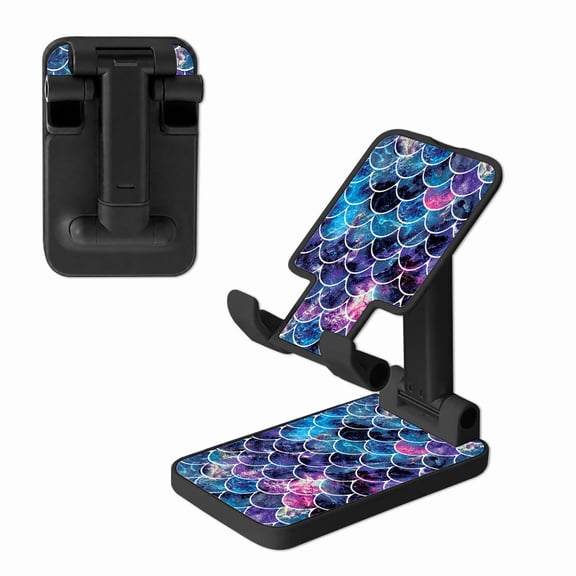 WIRESTER Black Foldable Phone Stand for Desk, Adjustable Portable Cell Phone Holder for iPhone 17, 16, 15, 14 and Android Smartphones - Mosaic Mermaid Scale