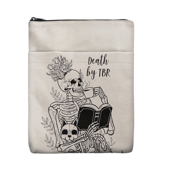 WIRESTER Book Sleeve with Zipper Canvas Book Protector Paperback Book Cover Washable Book Pouch with Pocket for Teen Adult Book Lover Gift - Cat Death By TBR