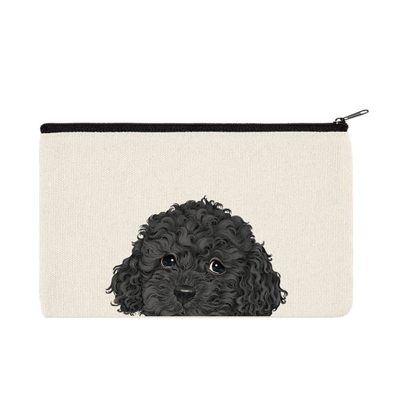 WIRESTER Canvas Cosmetic Bag, Makeup Bag, Cosmetic Pouch for Women - Animal Black Toy Poodle Dog