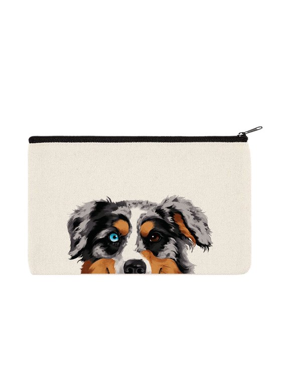 Canvas Cosmetic Bag, Makeup Bag, Cosmetic Pouch for Women - Animal Merle Aussie Australian Shepherd Dog