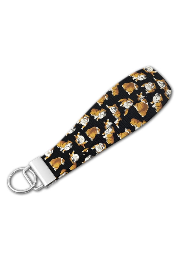 Car Accessories Keychain Wristlet for Men Women, Universal Key Ring Holder - English Bulldog Funny Playful Postures Teal BG