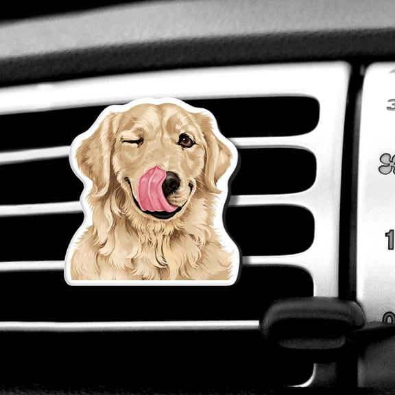 WIRESTER Car Air Freshener Fragrance Vent Clip Interior Decoration for Cars with Lemon Scented Pad - Winking Golden Retriever Dog