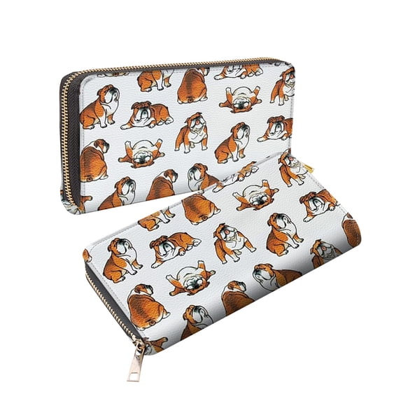 WIRESTER Casual Shopping Party Novelty Purse Fashion PU Leather Clutch Purse for Women Girls - English Bulldog Funny Playful Postures