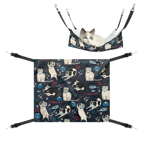 WIRESTER Cat Hammock, Pet Hammock Bed Adjustable Soft Sleeping Hammock for Cage Hanging Reversible Cats Puppy Small Animals - Cat Stuffs Pink Blue