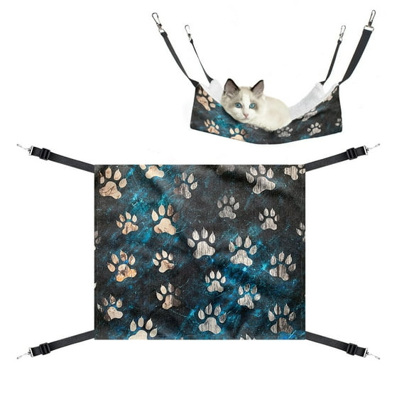 WIRESTER Cat Hammock, Pet Hammock Bed Adjustable Soft Sleeping Hammock for Cage Hanging Reversible Cats Puppy Small Animals - Silver Dog Paws