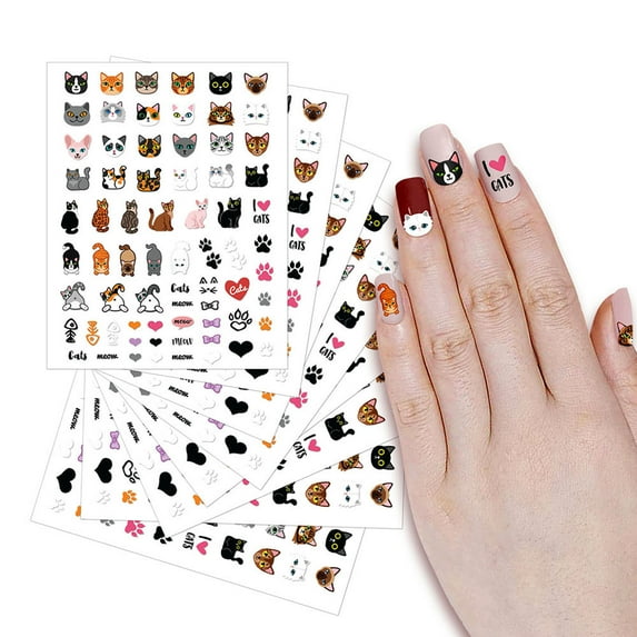 WIRESTER Cats DIY Fashion Beauty Adhesive Press On Nail Polish Stickers Nail Stripsand Mixed Nail Stickers Decals For Women & Little Girls