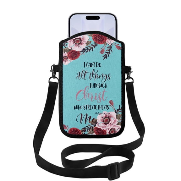 WIRESTER Cell Phone Pouch Sleeve Case for with Adjustable Crossbody Strap Neck Lanyard for Women Men Working Walking Travelling - Christian Bible Verses Philippians 4:13