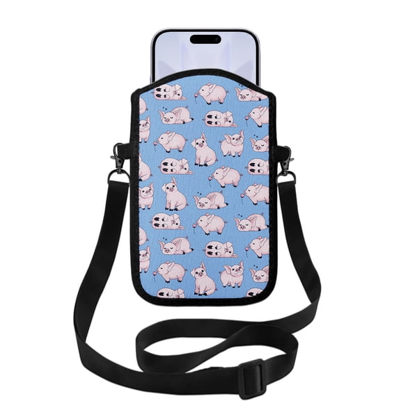WIRESTER Cell Phone Pouch Sleeve Case for with Adjustable Crossbody Strap Neck Lanyard for Women Men Working Walking Travelling - Pig Funny Playful Postures