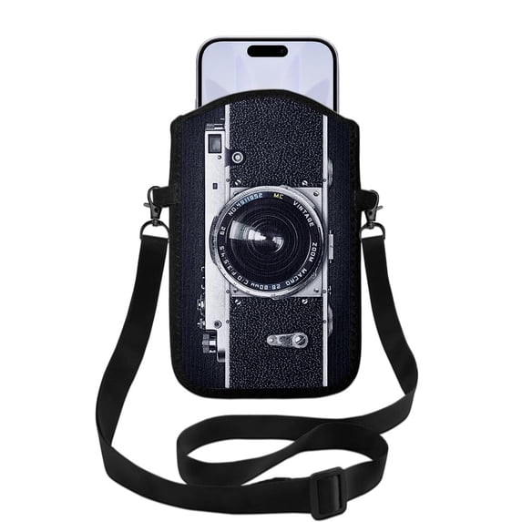 WIRESTER Cell Phone Pouch Sleeve Case for with Adjustable Crossbody Strap Neck Lanyard for Women Men Working Walking Travelling - Retro Vintage Camera Zoom