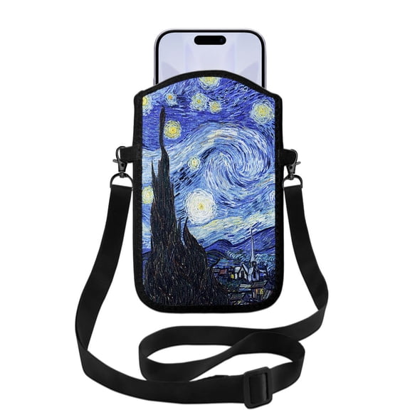 WIRESTER Cell Phone Pouch Sleeve Case for with Adjustable Crossbody Strap Neck Lanyard for Women Men Working Walking Travelling - The Starry Night Van Gogh