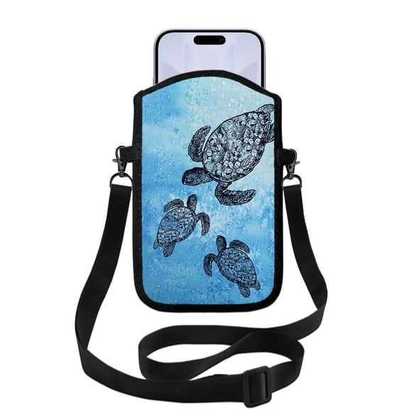 WIRESTER Cell Phone Pouch Sleeve Case for with Adjustable Crossbody Strap Neck Lanyard for Women Men Working Walking Travelling - Ocean Sea Turtles