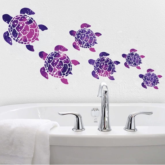 WIRESTER Clear Decal Vinyl Wall Sticker Decoration for Home Office Living Room Wall Bathroom Toilet - Purple Sea Turtles