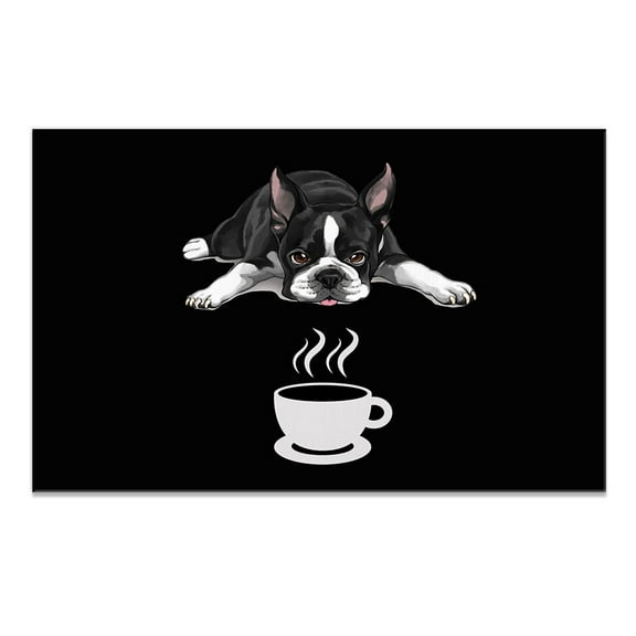 WIRESTER Coffee Mat - Coffee Bar Mat for Countertops Absorbent Hide Stain Rubber Backed Dish Drying Mat for Kitchen Counter - Boston Terrier Dog Lying Down Looking Up With Coffee