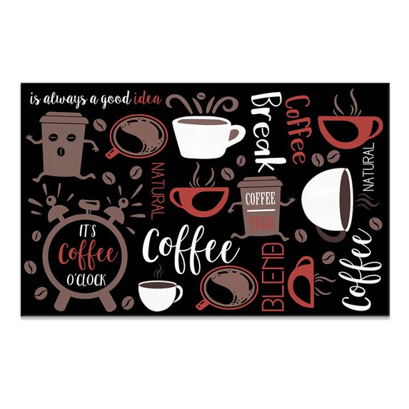 WIRESTER Coffee Mat - Coffee Bar Mat for Countertops Absorbent Hide Stain Rubber Backed Dish Drying Mat for Kitchen Counter - Black Clock