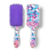 WIRESTER Confetti Glitter Detangling Rectangle Shaped Hair Brush With Long Soft Nylon Bristles for Curly, Frizzy, Thick Hair Baby Kids Girls Christmas Holiday Presents - Mermaid Pattern