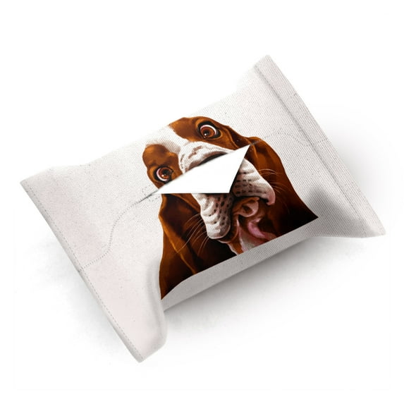 WIRESTER Cotton Linen Home Organizer Tissue Box Hanging Tissue Cover Storage Bag Pouch, Basset Hound Dog